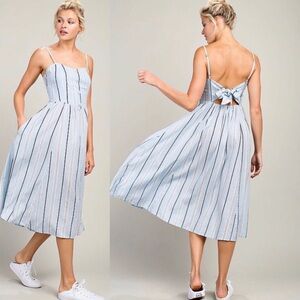 Striped Sweetheart Neckline Tie Back Dress